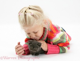 Girl with grey kitten
