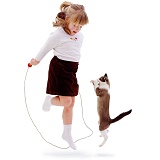 Skipping girl and Cat