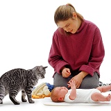 Mother and Baby with silver tabby cat