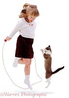 Skipping girl and Cat