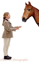 Girl giving carrots to horse