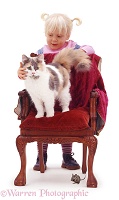 Little girl with cat on a chair