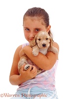 Girl with a Golden Cocker Spaniel puppy