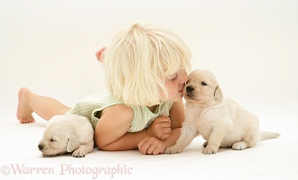 Girl with Golden Retriever pups