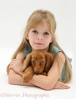 Girl with Dachshund pup
