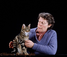 Jane Burton with a tabby cat