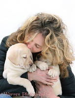 Lady with Yellow Labrador pups