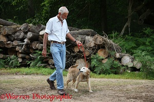 Man walking an older dog