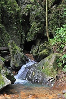 River emerging from an underground limestone tunnel
