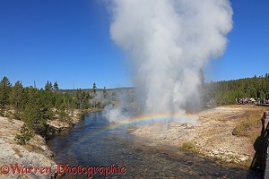 Mortar Geyser erupting and making a rainbow